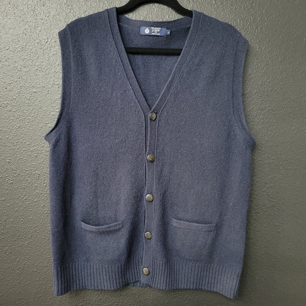 J.Crew 100% Lambswool Sweater Vest Large Blue Button Front Preppy